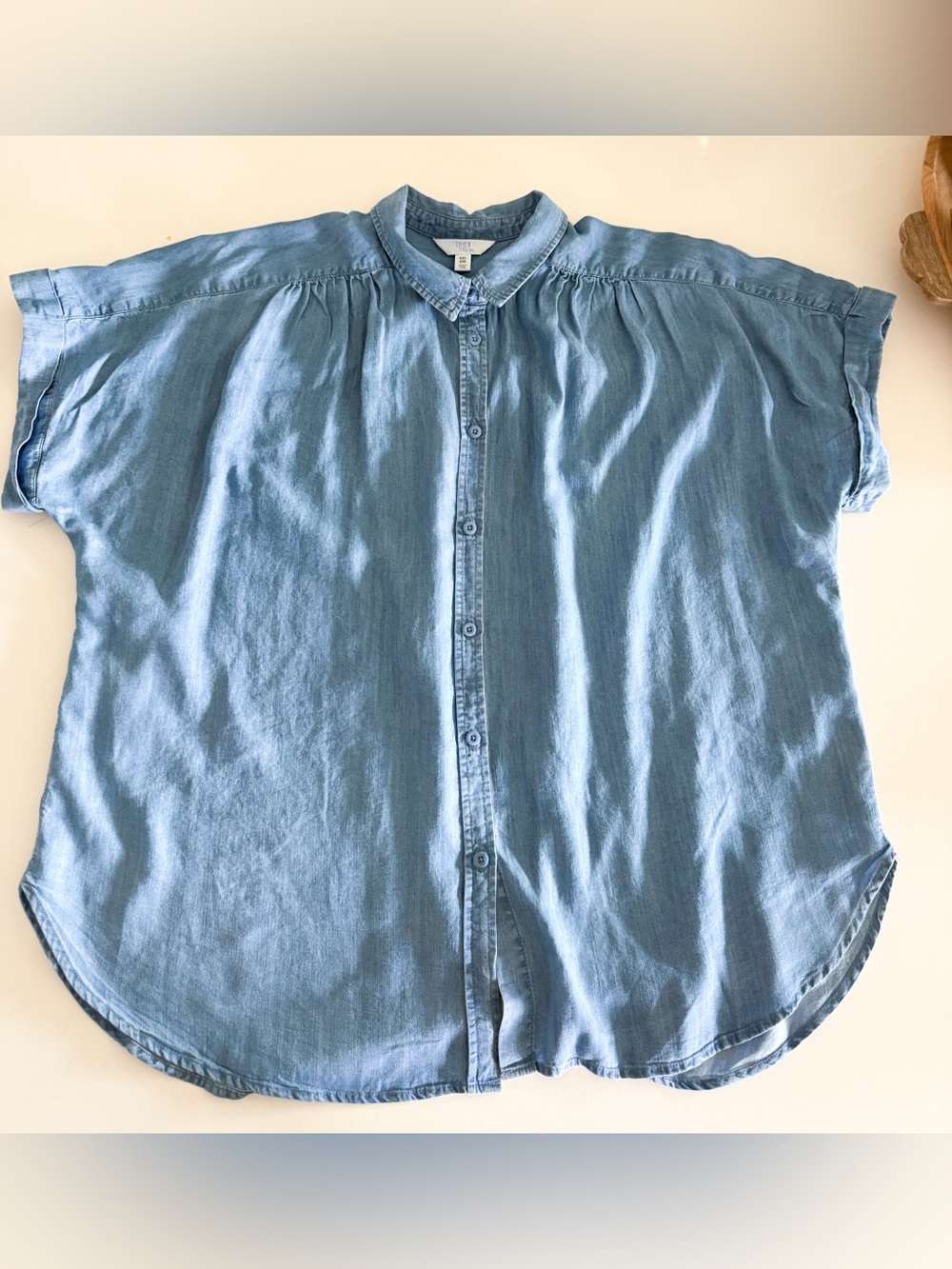 Time and Tru Soft Chambray Short-Sleeve Button-Front Shirt - Light Blue